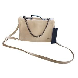 NWT Halston Heritage Medium Structured Crossbody Bag Cream & Black Leather